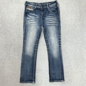 Platini Boot Cut Jeans Mens 34x32 Dark Wash Stretch Whiskered Western Cowboy